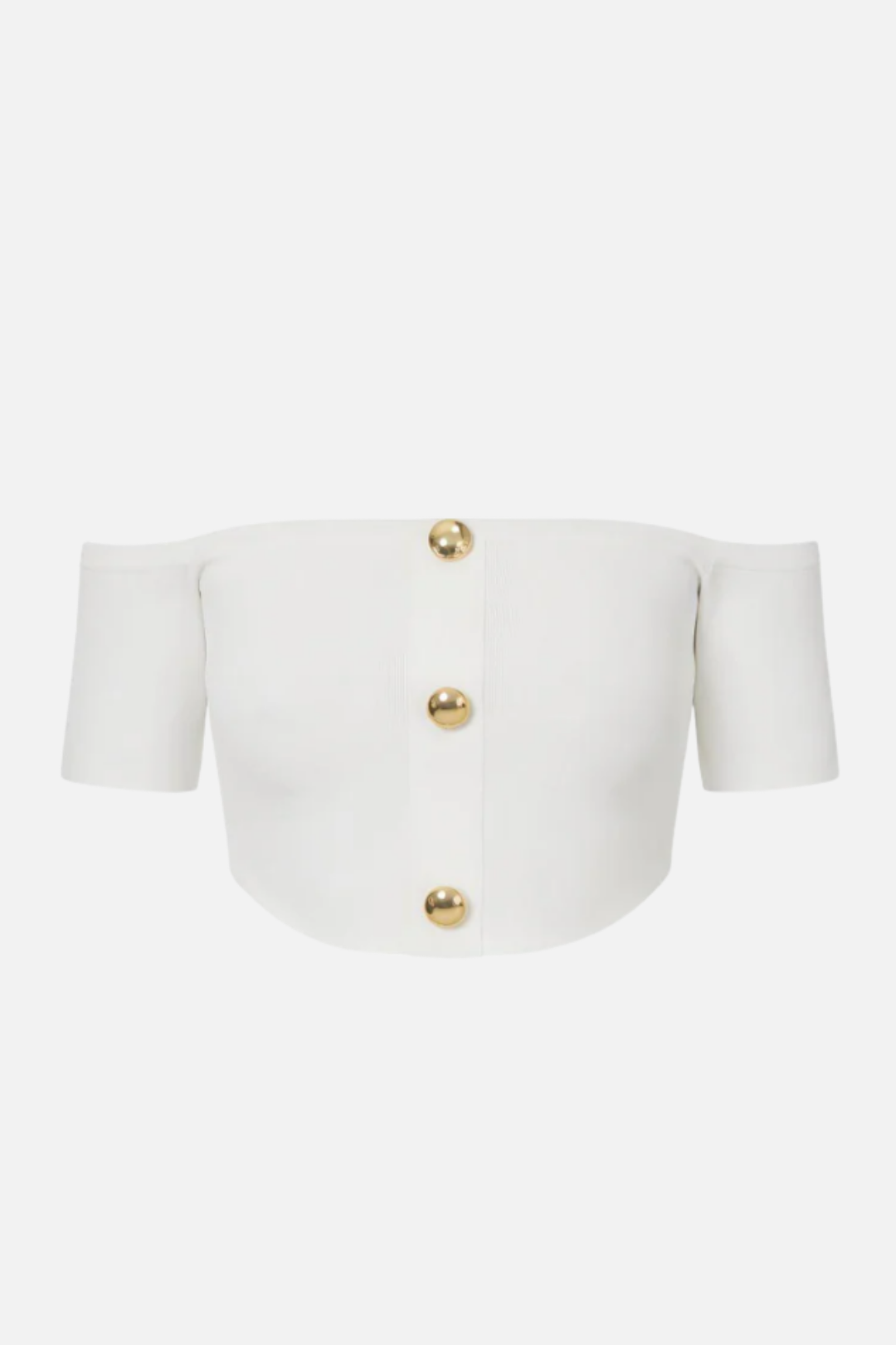 Elisabetta Franchi Top Crop Off-shoulder In Maglia con Bottoni Oro TK86B62E2 AVORIO