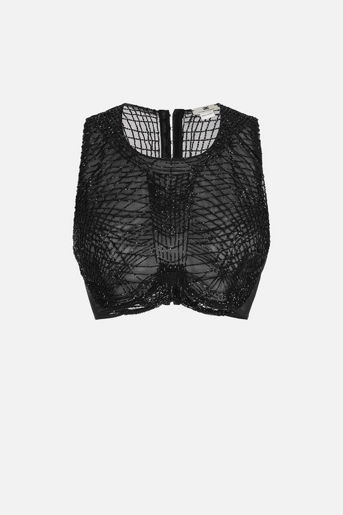 Elisabetta Franchi Top Crop Ricamato TO04361E2 NERO