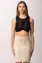 Elisabetta Franchi Top Crop Ricamato TO04361E2 NERO
