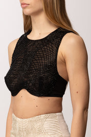Elisabetta Franchi Top Crop Ricamato TO04361E2 NERO