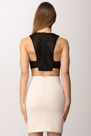 Elisabetta Franchi Top Crop Ricamato TO04361E2 NERO
