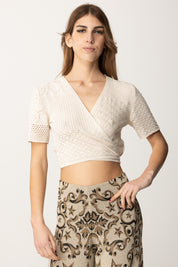 Akep Top Cropped Incrociato In Maglia MGKD09093 CREMA