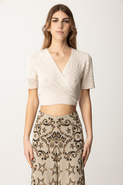Akep Top Cropped Incrociato In Maglia MGKD09093 CREMA