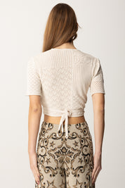 Akep Top Cropped Incrociato In Maglia MGKD09093 CREMA