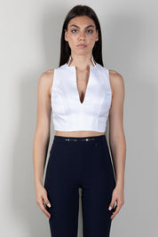 Elisabetta Franchi Top Cropped Strutturato con Scollo a V TO04567E2 BIANCO