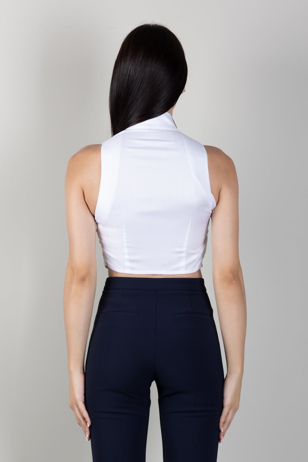Elisabetta Franchi Top Cropped Strutturato con Scollo a V TO04567E2 BIANCO