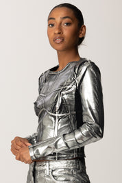 Patrizia Pepe Top Effetto Metallizzato con Cuciture Corsetto 8M1731 JZ26 BLACK SILVER