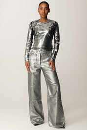 Patrizia Pepe Top Effetto Metallizzato con Cuciture Corsetto 8M1731 JZ26 BLACK SILVER