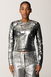 Patrizia Pepe Top Effetto Metallizzato con Cuciture Corsetto 8M1731 JZ26 BLACK SILVER