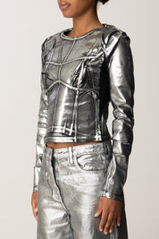 Patrizia Pepe Top Effetto Metallizzato con Cuciture Corsetto 8M1731 JZ26 BLACK SILVER