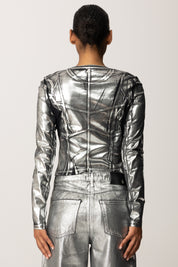 Patrizia Pepe Top Effetto Metallizzato con Cuciture Corsetto 8M1731 JZ26 BLACK SILVER