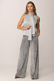 Pinko Top Enriqueta In Satin con Sciarpa e Strass GRIGIO-MONUMENTO GR.