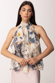 Khloe Femme Top Floreale con Ruches e Collo Alto H4529-Q72 FANTASIA 2