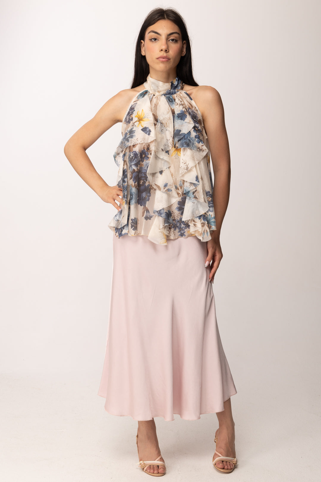 Khloe Femme Top Floreale con Ruches e Collo Alto H4529-Q72 FANTASIA 2
