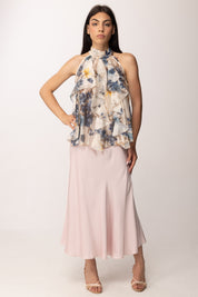 Khloe Femme Top Floreale con Ruches e Collo Alto H4529-Q72 FANTASIA 2