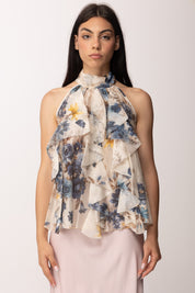 Khloe Femme Top Floreale con Ruches e Collo Alto H4529-Q72 FANTASIA 2