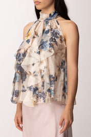 Khloe Femme Top Floreale con Ruches e Collo Alto H4529-Q72 FANTASIA 2
