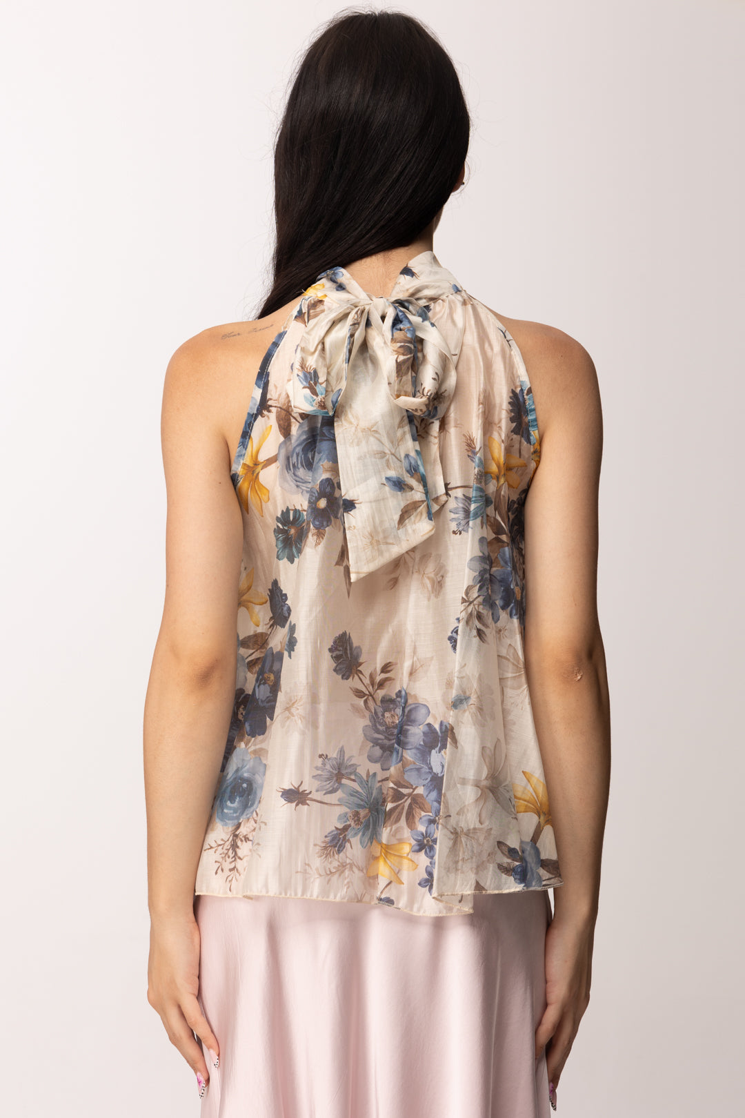Khloe Femme Top Floreale con Ruches e Collo Alto H4529-Q72 FANTASIA 2