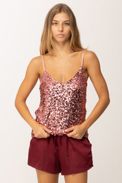 Khloe Femme Top Full Paillettes con Bretelle Sottili 3975 PHARD