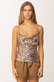 Khloe Femme Top Full Paillettes con Bretelle Sottili BRONZE