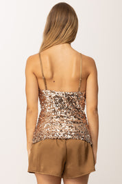 Khloe Femme Top Full Paillettes con Bretelle Sottili BRONZE