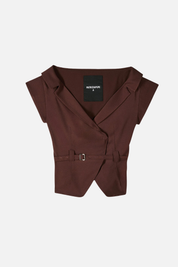 Patrizia Pepe Top Giacca Smanicato con Cintura Regolabile 2S1549 A573 WOOD BROWN