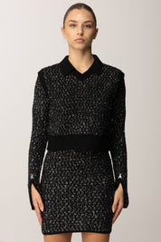 Patrizia Pepe Top Gilet In Maglia con Paillettes 2K0359 K299 NERO SILVER SEQUINS
