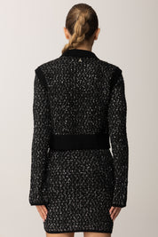 Patrizia Pepe Top Gilet In Maglia con Paillettes 2K0359 K299 NERO SILVER SEQUINS