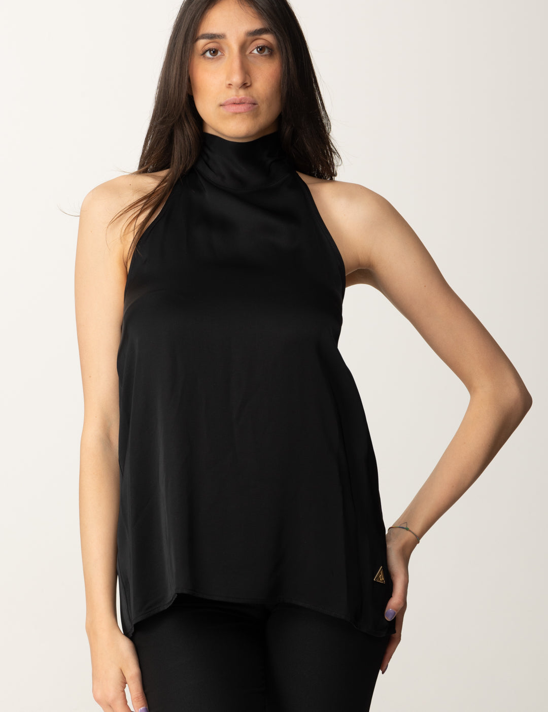 Akep Top Halter In Raso con Foulard CNKD09165 NERO