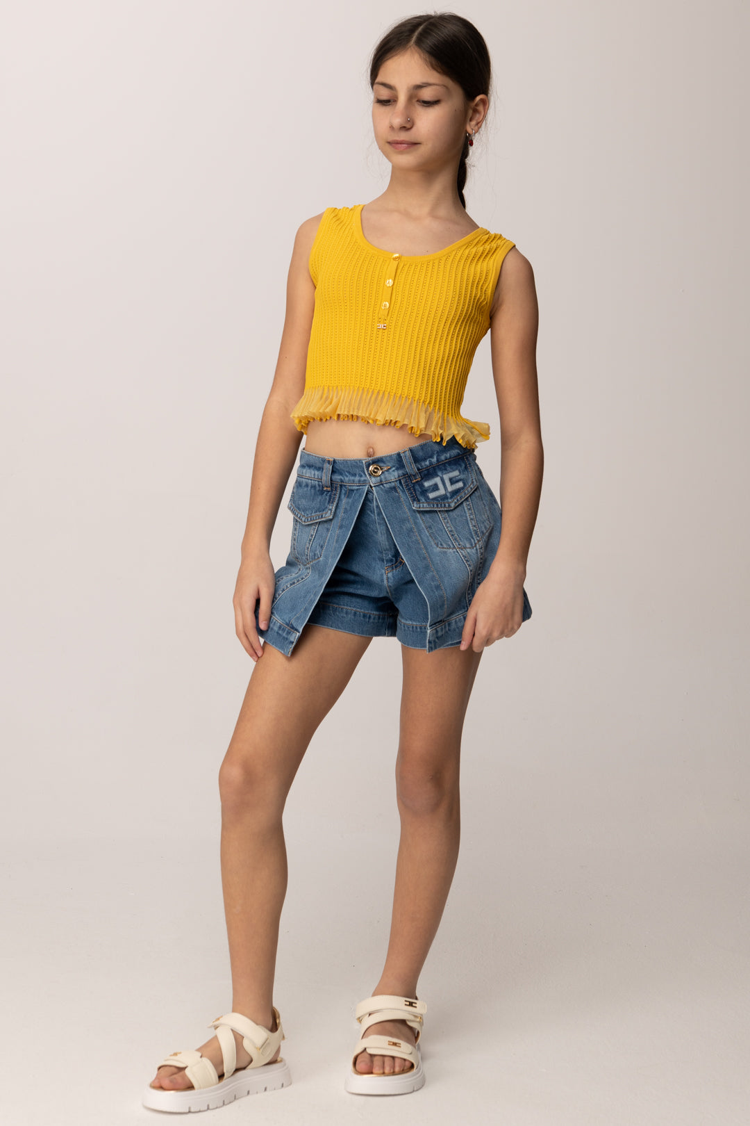 Elisabetta Franchi Bambina Top In Costina Punzonata con Ruches EFMA188CFL107.2033