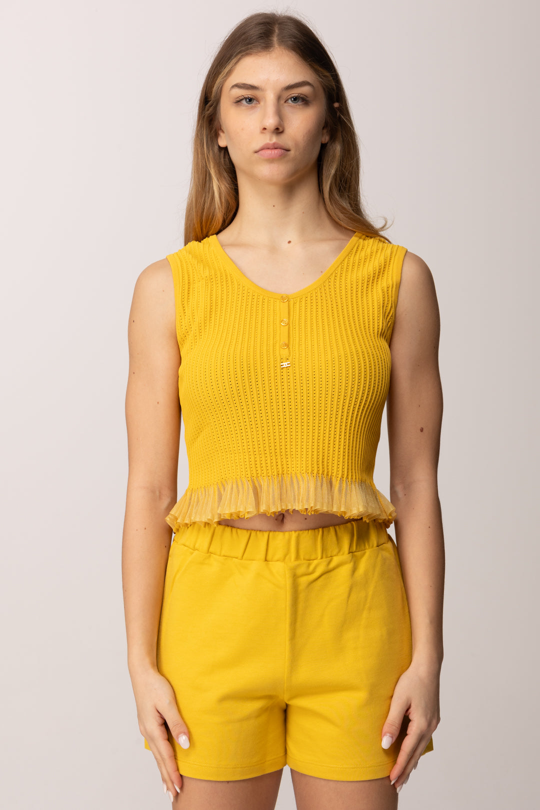 Elisabetta Franchi Bambina Top In Costina Punzonata con Ruches EFMA188CFL107.2033