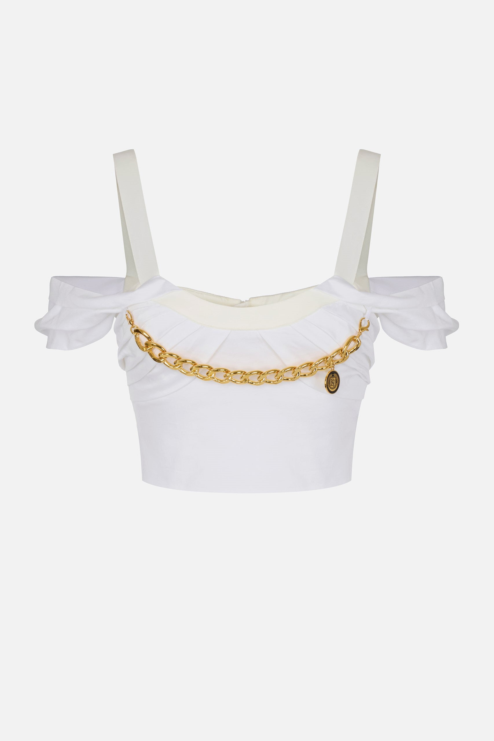 Elisabetta Franchi Top In Cotone Stretch con Collana TO04861E2 BIANCO