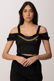 Elisabetta Franchi Top In Cotone Stretch con Collana TO04861E2 NERO