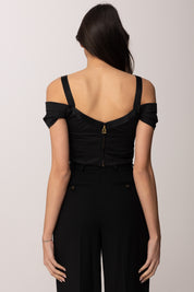 Elisabetta Franchi Top In Cotone Stretch con Collana TO04861E2 NERO