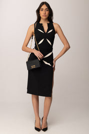 Elisabetta Franchi Top In Crêpe Leggero con Cut-out Bicolore TO04761E2 NERO/BURRO