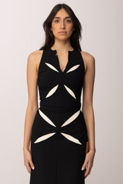 Elisabetta Franchi Top In Crêpe Leggero con Cut-out Bicolore TO04761E2 NERO/BURRO