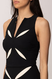 Elisabetta Franchi Top In Crêpe Leggero con Cut-out Bicolore TO04761E2 NERO/BURRO