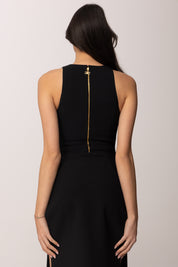 Elisabetta Franchi Top In Crêpe Leggero con Cut-out Bicolore TO04761E2 NERO/BURRO