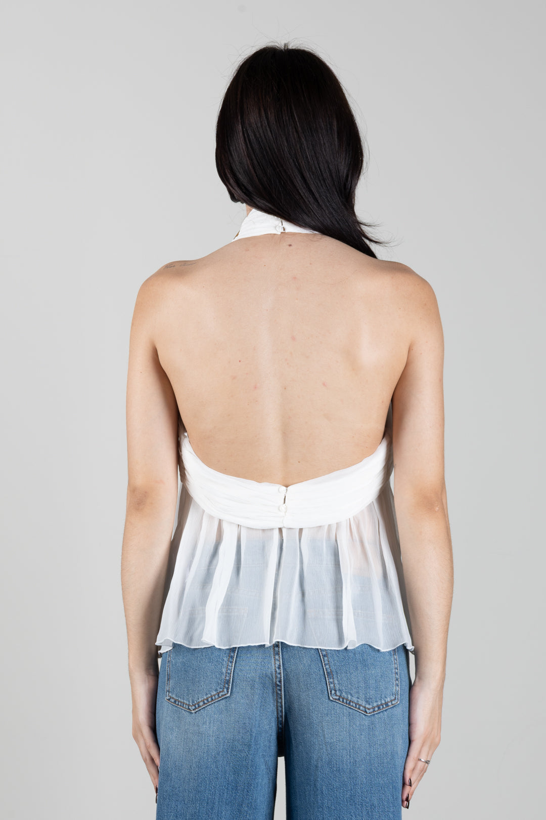 Elisabetta Franchi Top In Crêponne con Logo Gioiello e Placche TO08867E2 AVORIO