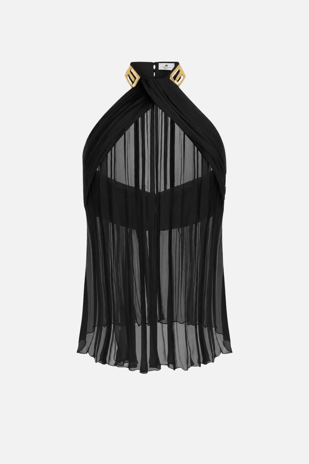 Elisabetta Franchi Top In Crêponne con Logo Gioiello TO08867E2 NERO