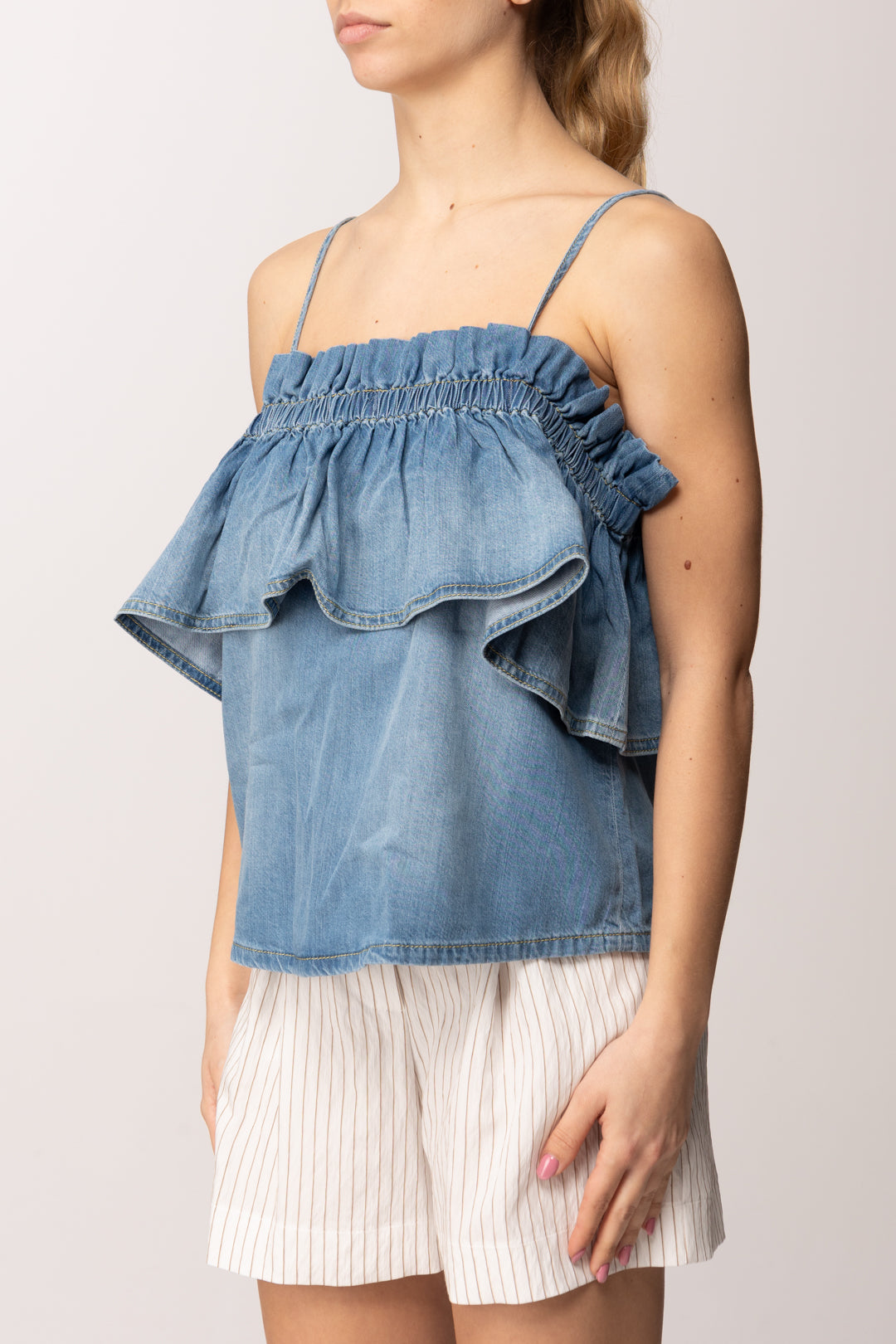 Pinko Top In Denim con Volant 106568 A37K PJO