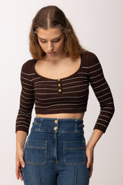 Elisabetta Franchi Top In Filato Di Cotone a Righe MK07Q62E2 CACAO/AVORIO