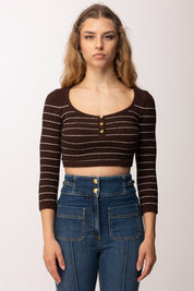 Elisabetta Franchi Top In Filato Di Cotone a Righe MK07Q62E2 CACAO/AVORIO