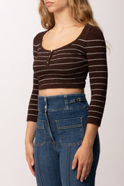 Elisabetta Franchi Top In Filato Di Cotone a Righe MK07Q62E2 CACAO/AVORIO