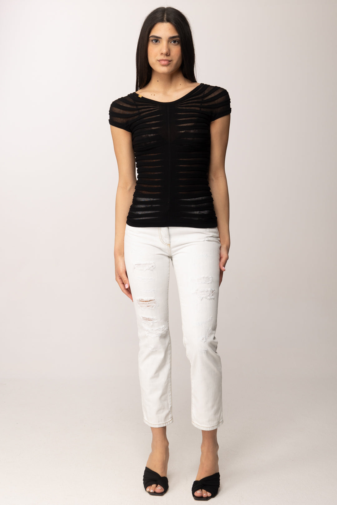 Elisabetta Franchi Top In Filato Di Cotone e Viscosa MK06T62E2 NERO