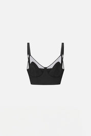 Elisabetta Franchi Top In Fresco Lana e Tulle con Coppe TO06666E2 NERO