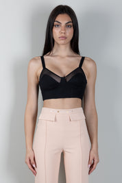 Elisabetta Franchi Top In Fresco Lana e Tulle con Coppe TO06666E2 NERO