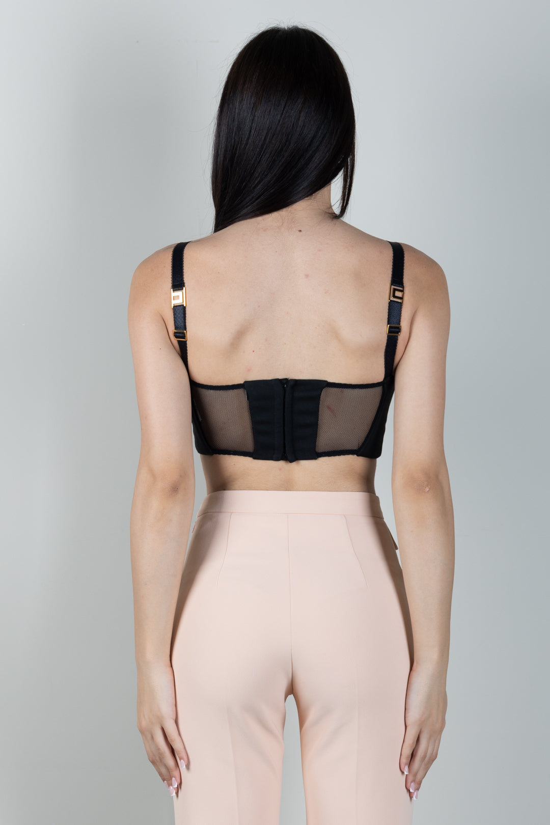 Elisabetta Franchi Top In Fresco Lana e Tulle con Coppe TO06666E2 NERO