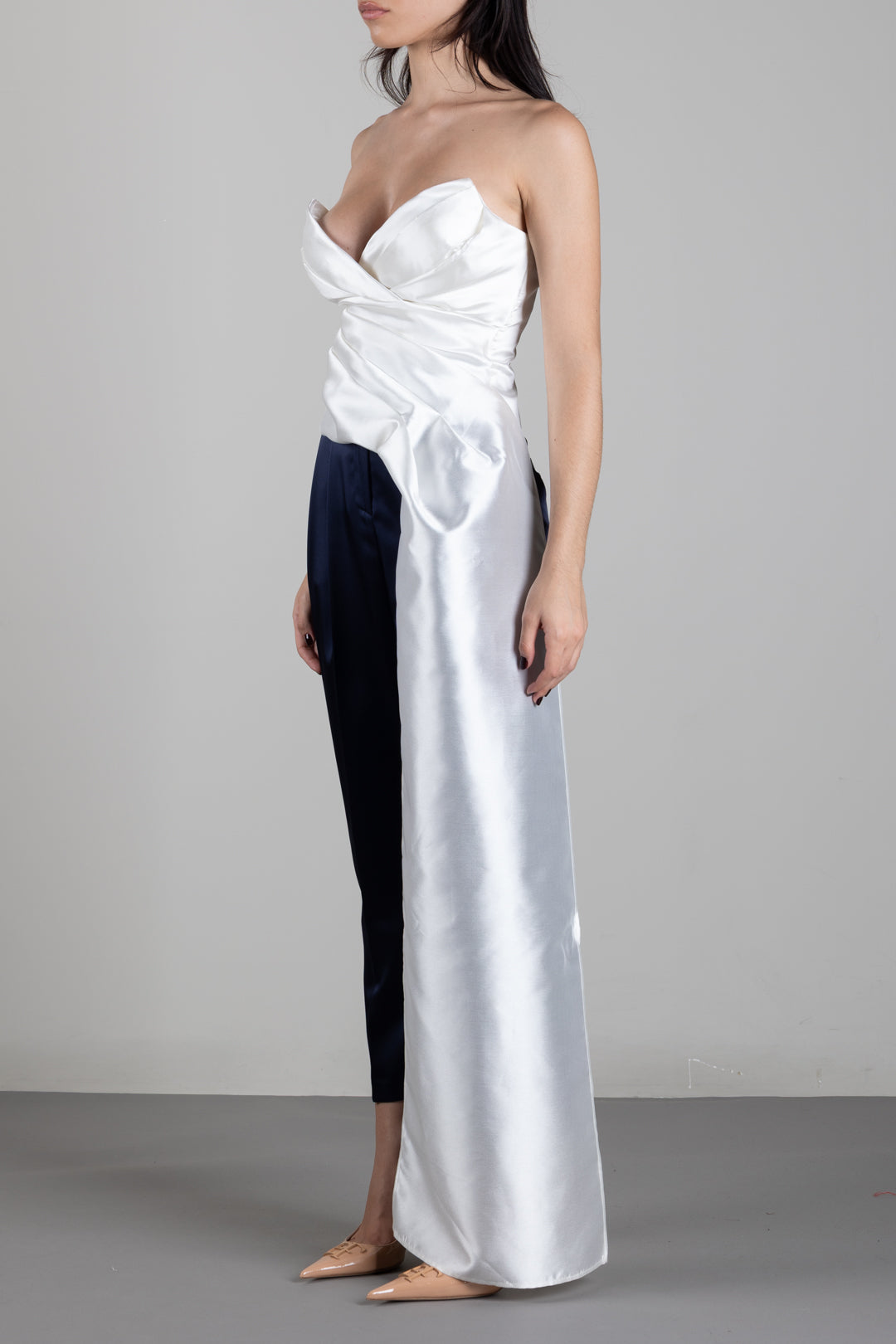 Elisabetta Franchi Top In Gazar con Coda Drappeggiata TO08767E2 AVORIO