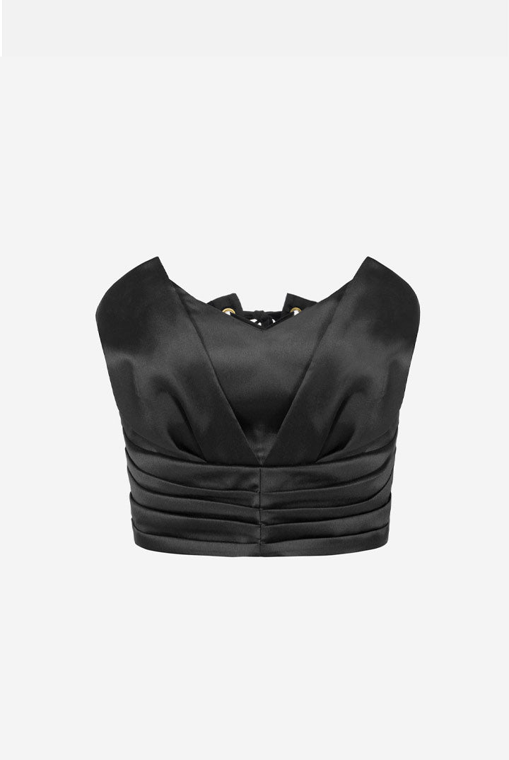 Elisabetta Franchi Top In Gazar con Drappeggio e Allacciatura a Corsetto TO09467E2 NERO